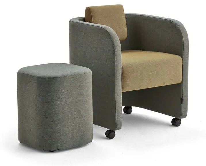 Nábytková zostava COMFY, kreslo + taburet, s kolieskami, vlna, tyrkysovooranžová/zlatá