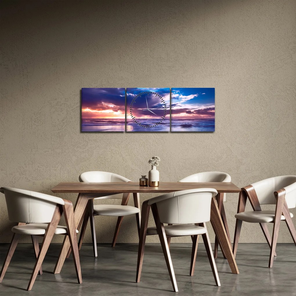 Obraz - Západ slnka pri mori (s hodinami) (90x30 cm)