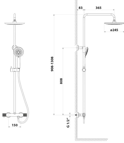 Sapho - Sprchová súprava SOLARIS s batériou, matná čierna
