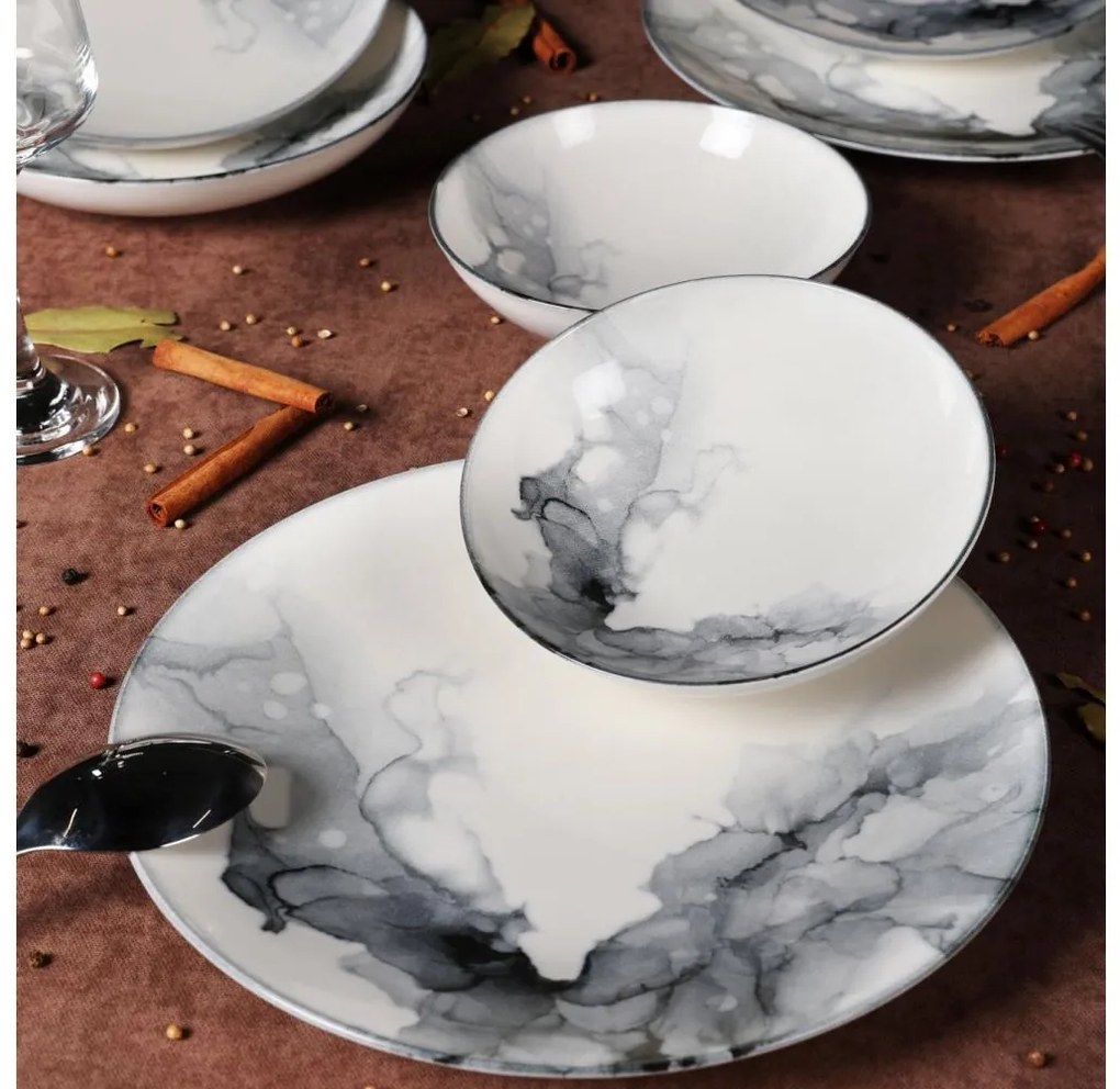 24-dielna jedálenská sada, biela/čierna, porcelán