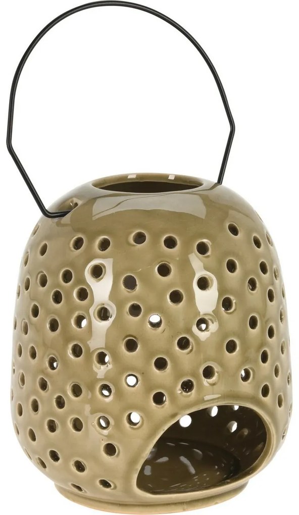 Keramický lampáš Dots zelená, 15 x 23 cm