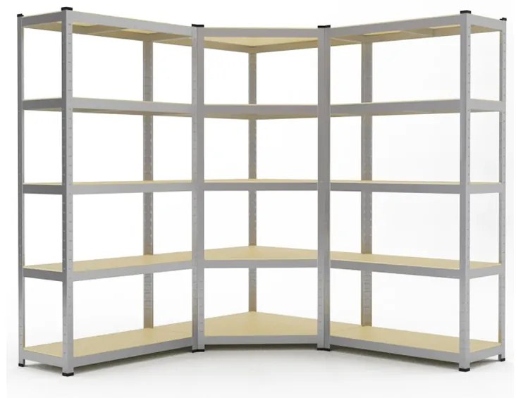 Kovový rohový regál 180x90x30cm, 5 políc, nosnosť 875 kg