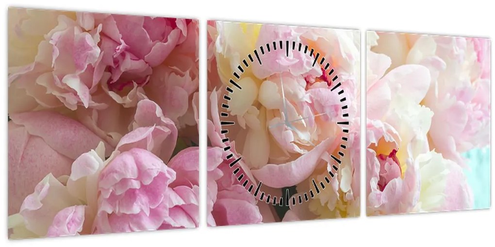 Obraz - Pivonky (s hodinami) (90x30 cm)
