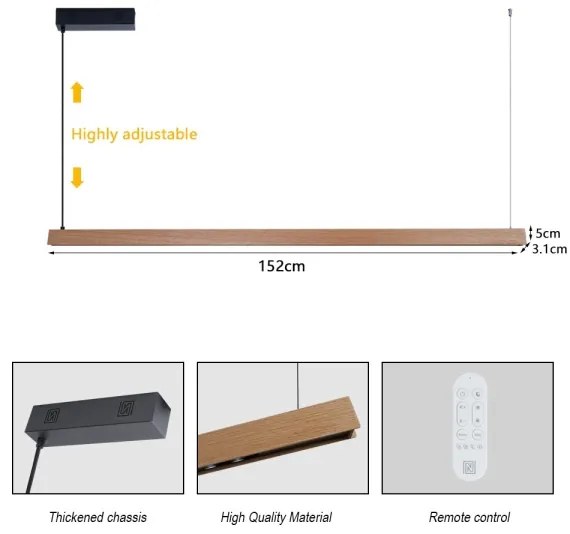 Immax NEO 07304L - LED stmievateľný luster na lane MADEIRA 33W/230V Wi-Fi Tuya 152 cm dub