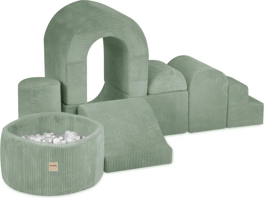 Ihrisko Zámok s bazénikom + 150 loptičiek (perleťové, strieborné), prémiový zelený menčester