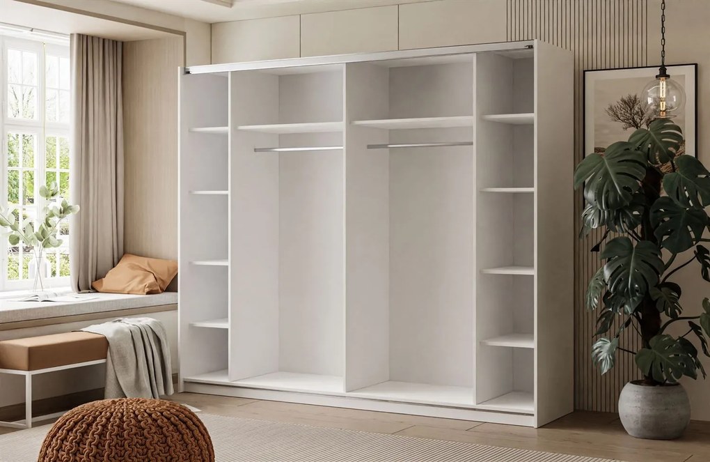 Šatníková skriňa s posuvnými dverami MARION biela ZRKADLÁ 244 x 215 x 62