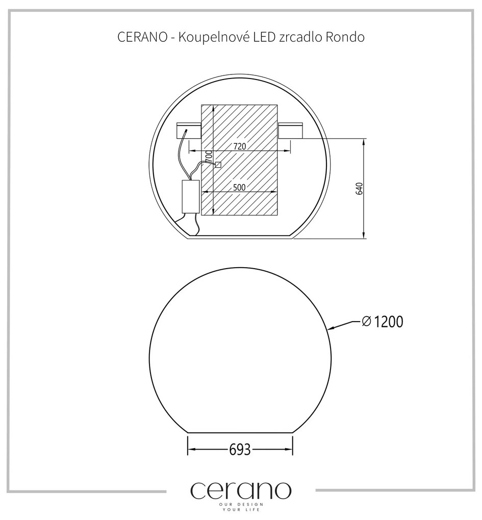Cerano Rondo, LED kúpeľňové zrkadlo Ø 120 cm, CER-CER-NT2153-120