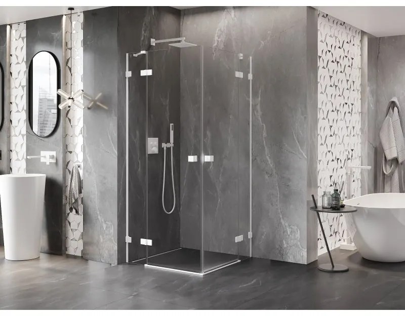 Mexen Lunar Duo, výklopný sprchový kút 95 x 95 cm, 8mm číre sklo, biely profil, 834-095L-095P-20-00