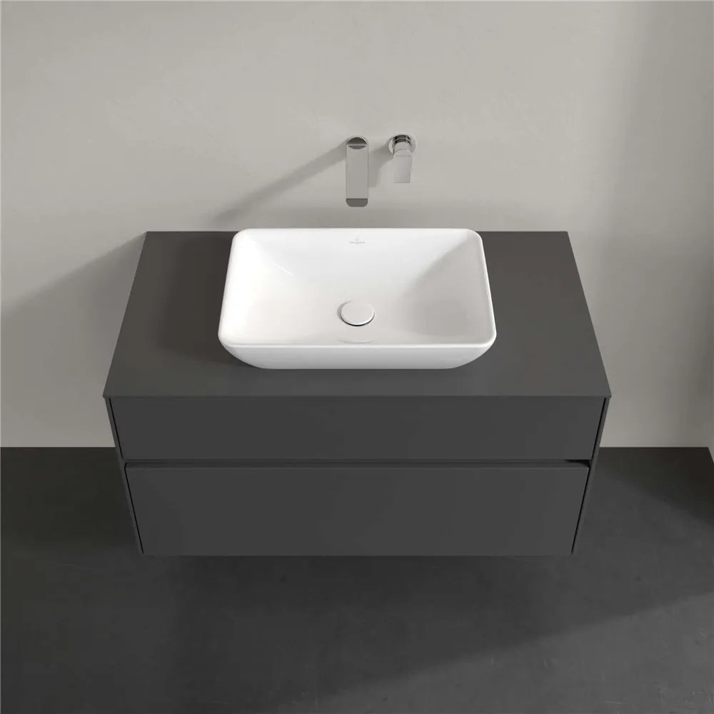 VILLEROY &amp; BOCH Collaro závesná skrinka pod umývadlo na dosku (umývadlo v strede), 2 zásuvky, s LED osvetlením, 1000 x 500 x 548 mm, Glossy Grey, C109B0FP