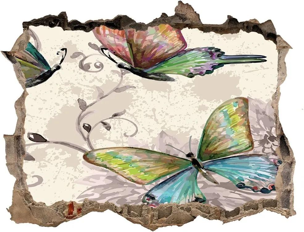 Díra 3D foto tapeta nálepka Motýli a květiny WallHole-95x64-kamien-90122536