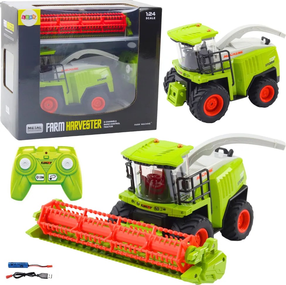 LEAN Toys Poľnohospodársky kombajn s žacím ústrojím na obilie, diaľkovo ovládaný RC 2,4 GHz