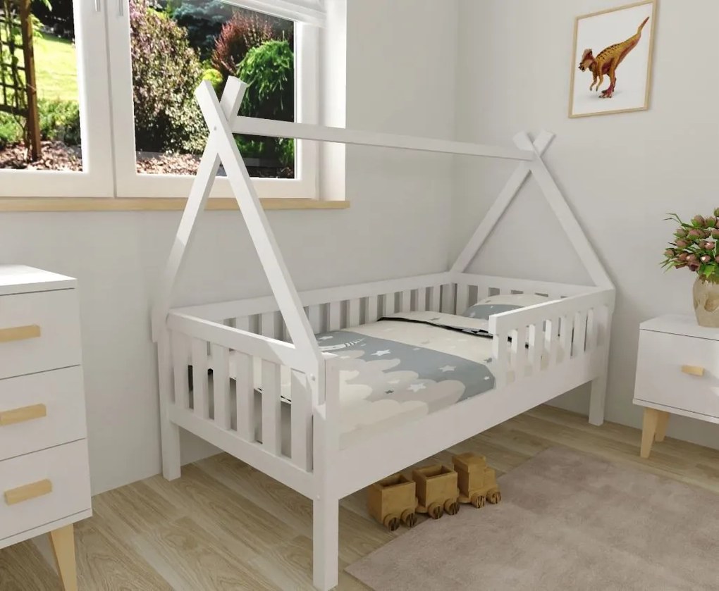 Detská domčeková posteľ z masívu borovice TEA - 200x90 cm - biela