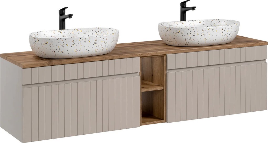 Comad Kúpeľňová skrinka s doskovými umývadlami set Iconic Cashmere 180 kašmír/dub coast evoke
