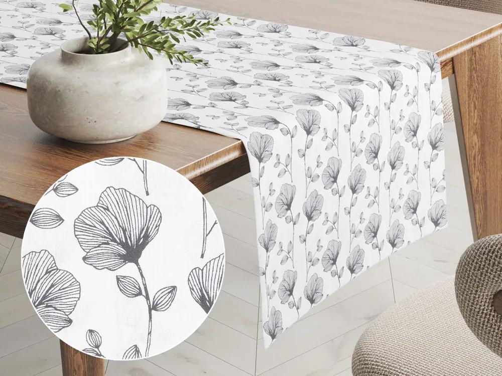 Biante Bavlnený behúň na stôl Sandra SA-264 Tmavo sivé poľné kvety 35x160 cm