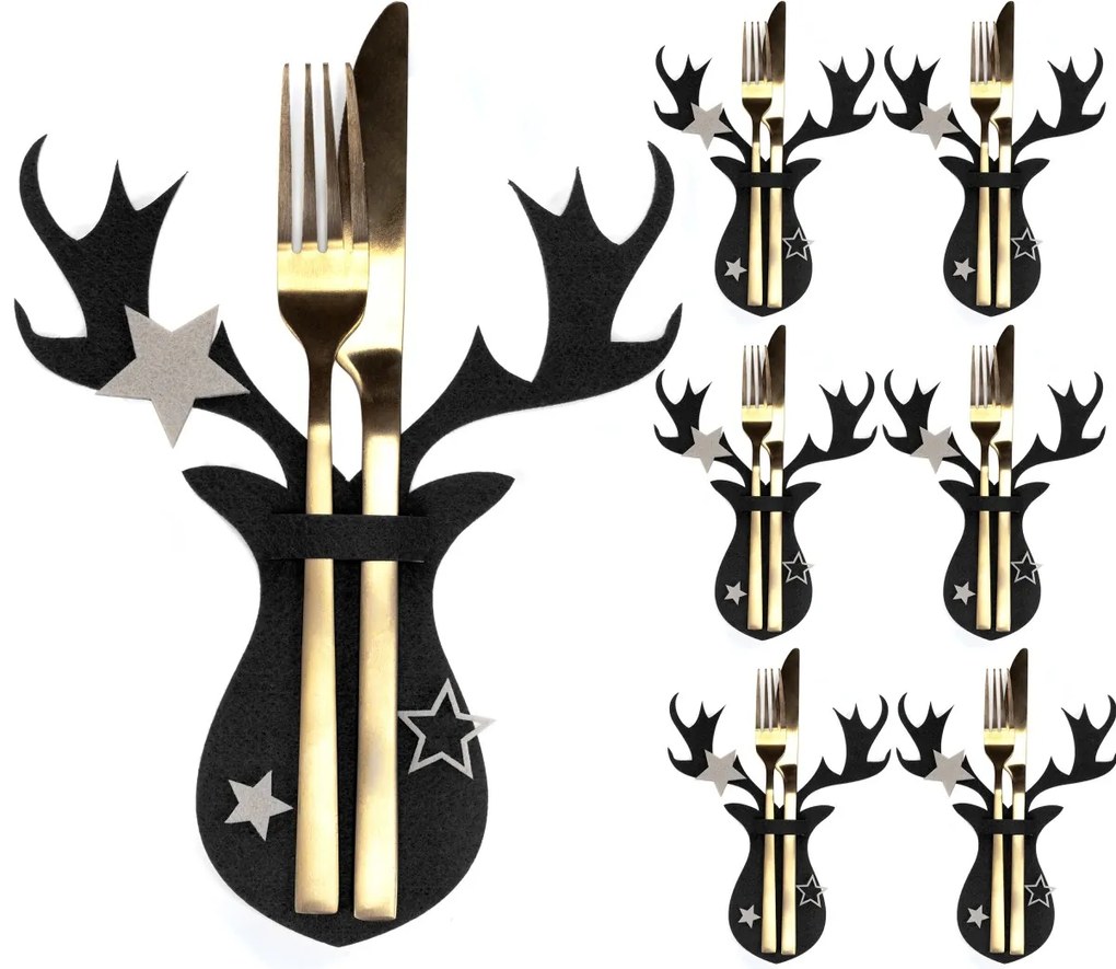 Vánoční obal na příbor Renifer 6 ks černý