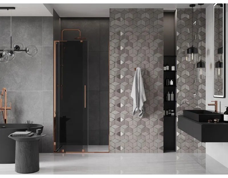 Mexen Velar L, posuvné sprchové dvere do otvoru 110 cm, 8mm šedé sklo, ružové zlato, 871-110-003-41-60