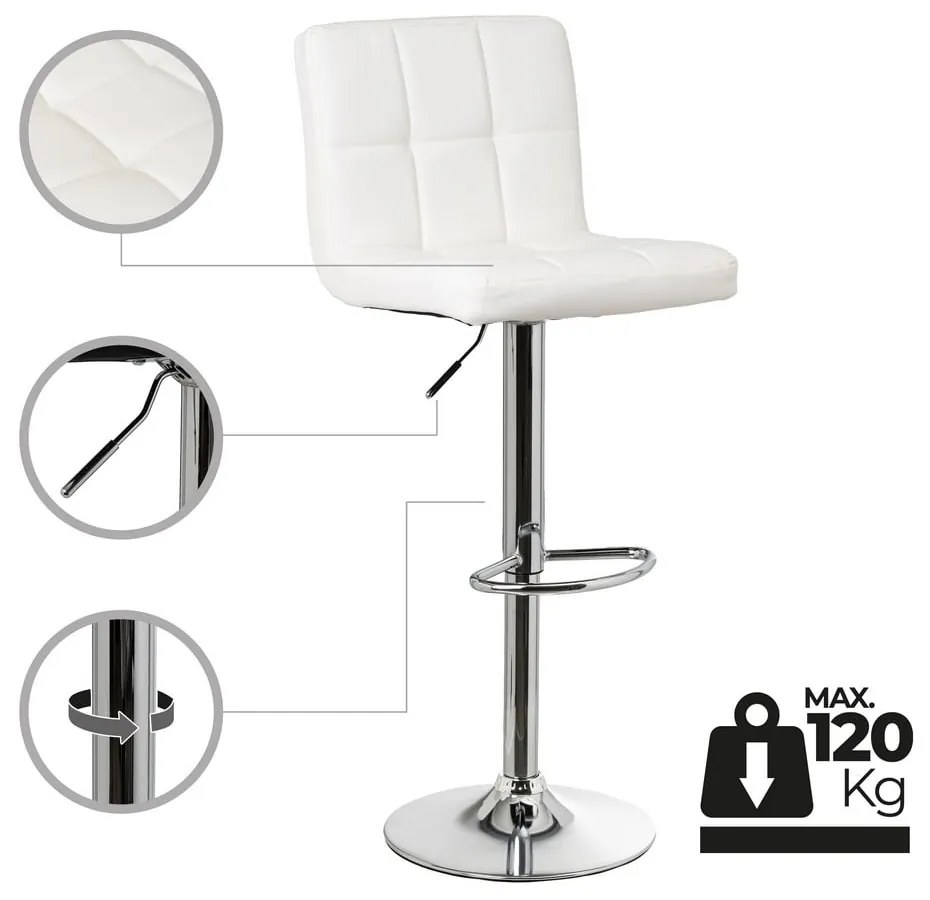 Biele barové stoličky s nastaviteľnou výškou z imitácie kože v súprave 2 ks (výška sedadla 93 cm) – Casa Selección