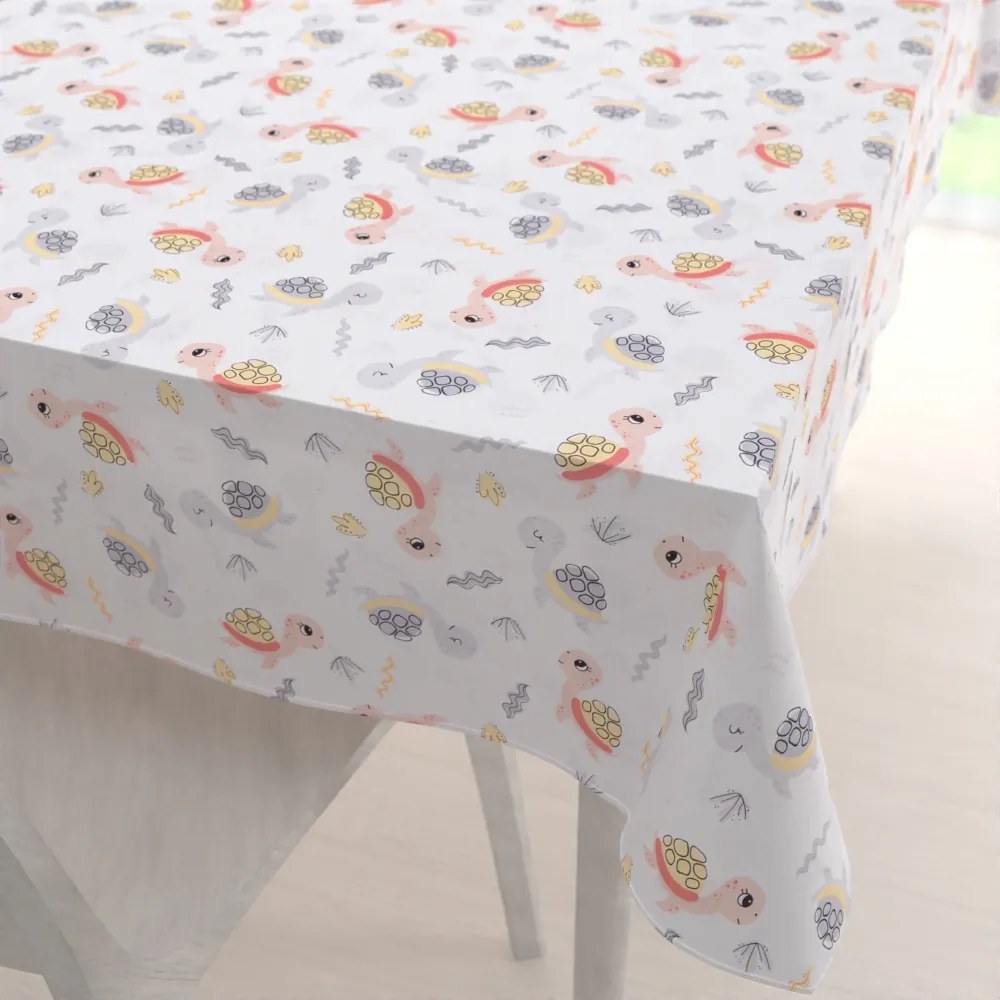 Biante Detský bavlnený obdĺžnikový obrus Sandra SA-373 Veselé korytnačky na bielom 60x100 cm