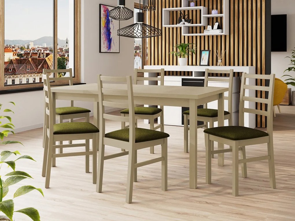 Rozkladací jedálenský stôl so 6 stoličkami AL02, Morenie: Orech - L, Poťahové látky: Zetta 300