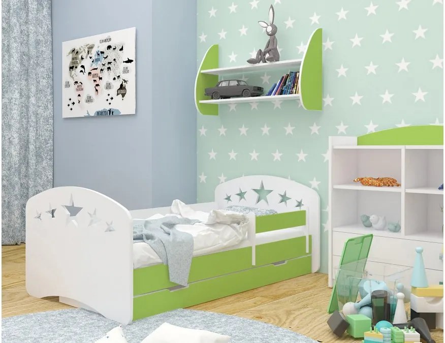 Happy Babies Detská posteľ Happy dizajn/hviezdičky Farba: Zelená / Biela, Prevedenie: L10 / 90 x 200 cm / S úložným priestorom, Obrázok: Hviezdičky