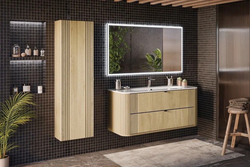 Závesná skrinka Ovalia Pure so zápustným umývadlom 120 cm dub cremona