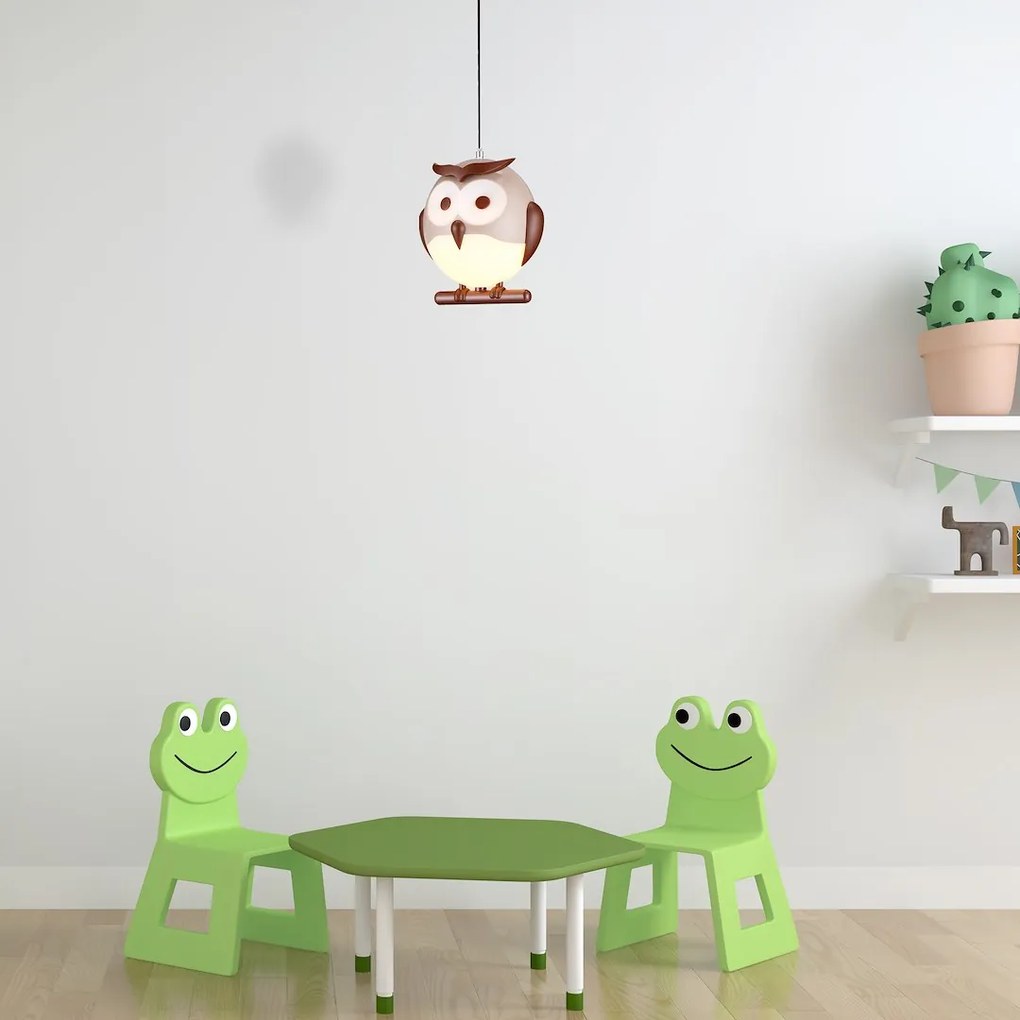 Detské závesné svietidlo Owl, 1x hnedé plastové tienidlo, br