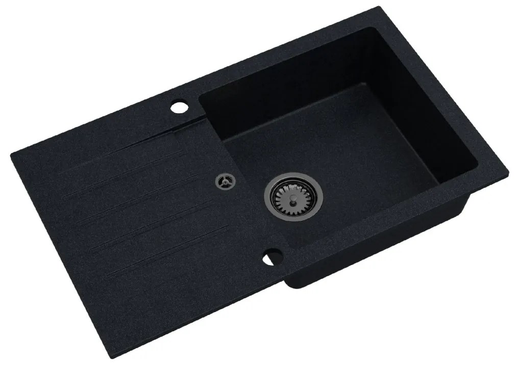 Sink Quality Natalie, kuchynský granitový drez 770x450x170 mm + čierny sifón, čierna škvrnitá-BROCADE, SKQ-NAT.B.1KDO.XB