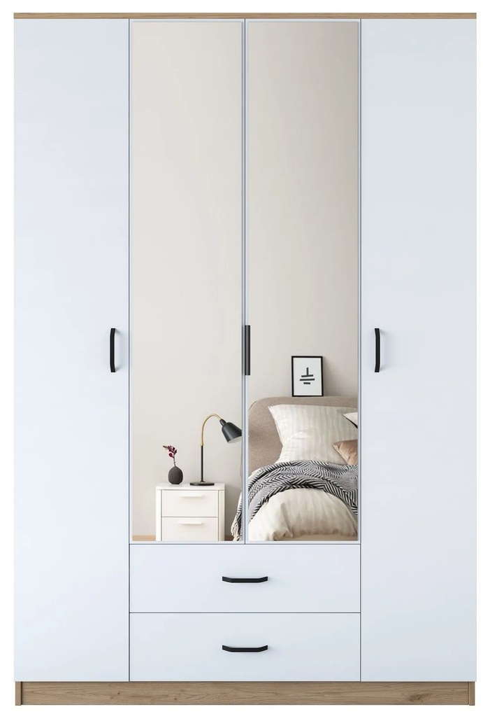 Šatníková skriňa BA 131 140 cm so zrkadlom orech/biela