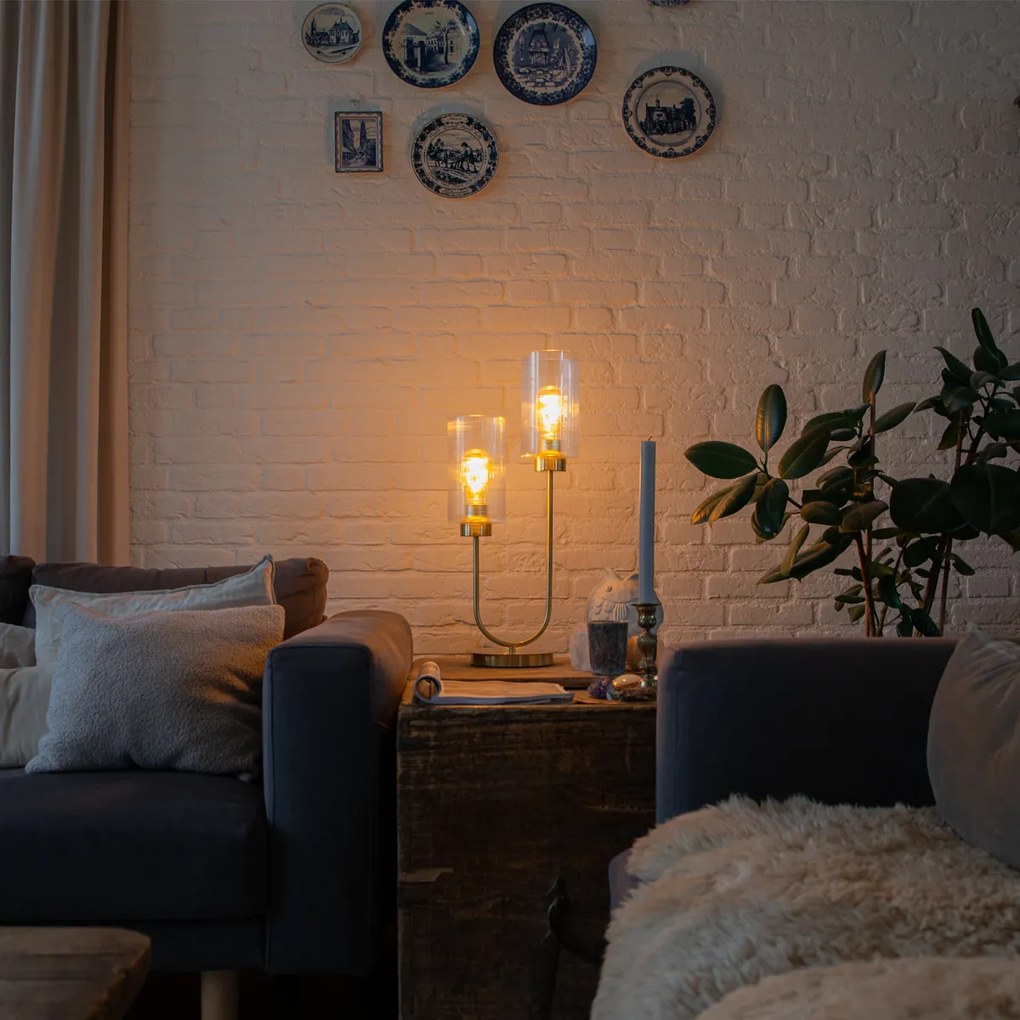 Art Deco stolná lampa zlatá so sklom 2-svetlo - Laura