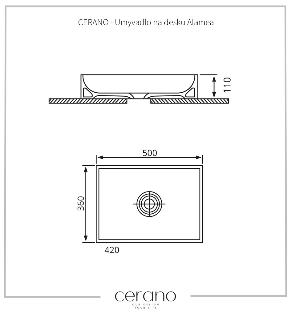 Cerano Alamea, umývadlo na dosku 50x36x11 cm, biela, CER-CER-403341