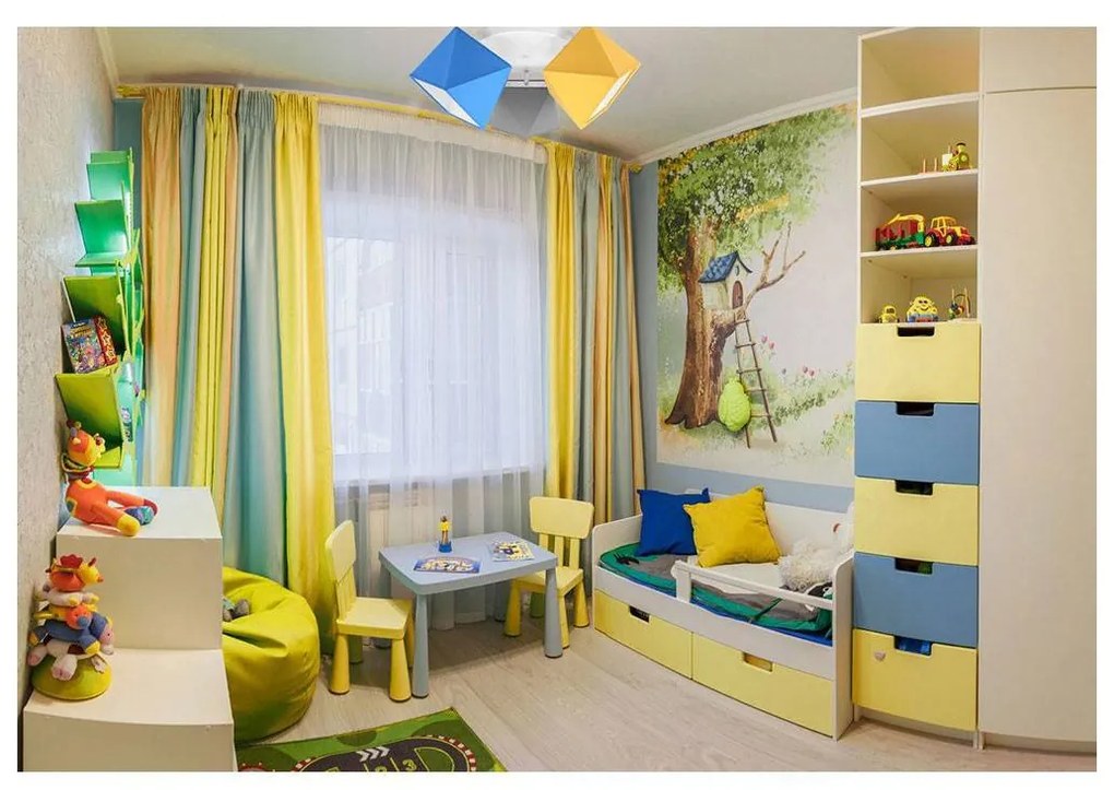 Detské stropné svietidlo Diamond, 3x textilné tienidlo (mix 7 farieb), (výber z 3 farieb konštrukcie - možnosť polohovania), o