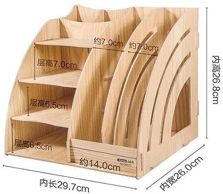 Drevený kancelársky organizér na dokumenty so 7 priehradkami svetlé drevo DIY D9113
