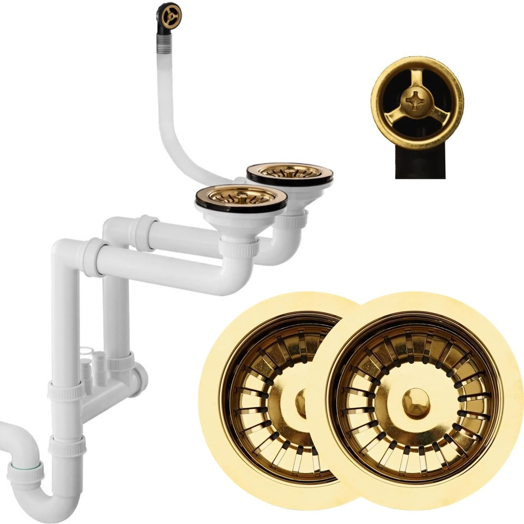 Gamma Gamma, 2-komorový manuálny sifón pre granitové drezy, zlatá lesklá, GMA-1M22GD