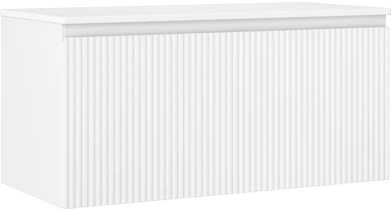 Mexen Rivel, kúpeľňová skrinka 100 cm s hornou časťou, 1 zásuvka, drážkovaná, biela matná, 91A20-10047-1-BFC01