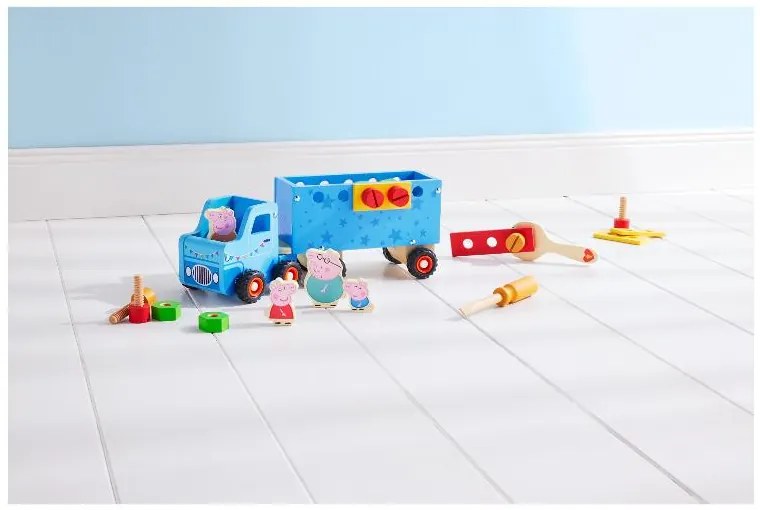 Drevené nákladné auto s prívesom Prasiatko Peppa (auto s dreveným náradím)  (100395658)