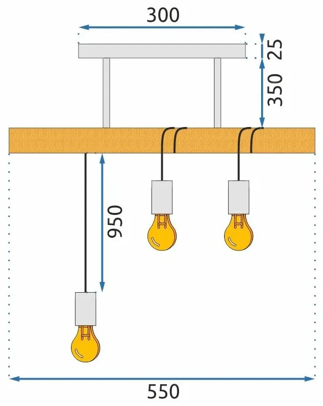 Toolight, závesné moderné svietidlo 3xE27 APP973-3CP LINE, čierna-hnedá, OSW-03242