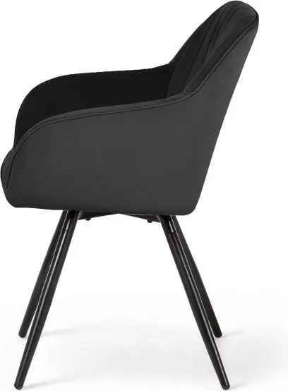 Sada štyroch otočných jedálenských stoličiek TURNO zamatové, čierne / čierne nohy (4 ks)