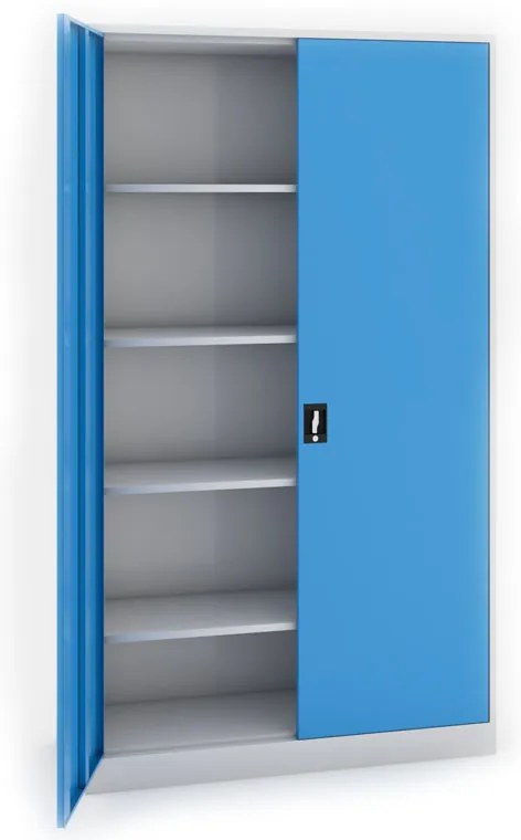 Dielenská policová skriňa na náradie KOVONA JUMBO, 4 police, zváraná, 1200 x 500 x 1950 mm, sivá / modrá