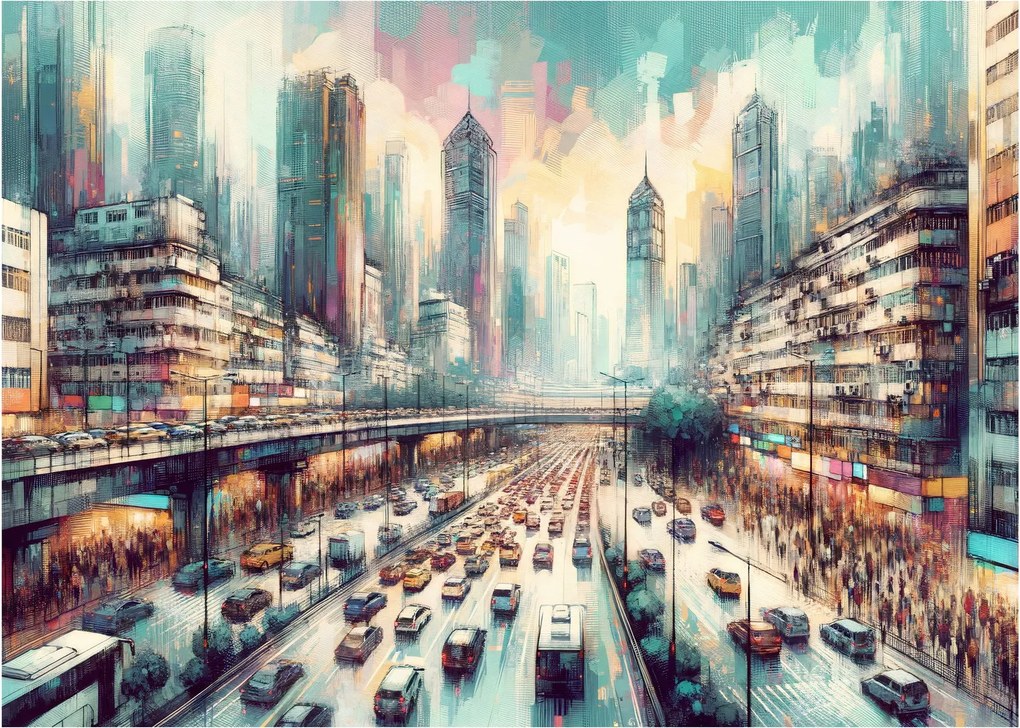 Sklenený obraz - Život veľkomesta (70x50 cm)