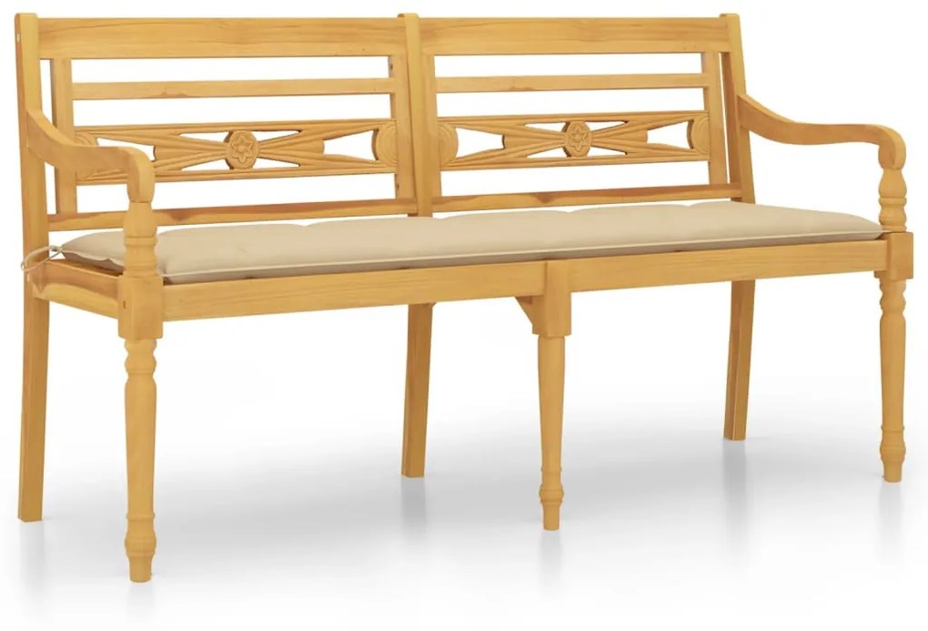 vidaXL Lavička Batavia s béžovou podložkou 150 cm tíkový masív