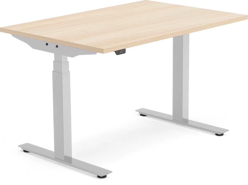Výškovo nastaviteľný stôl Modulus, T-rám, 1200x800 mm, dub/strieborná