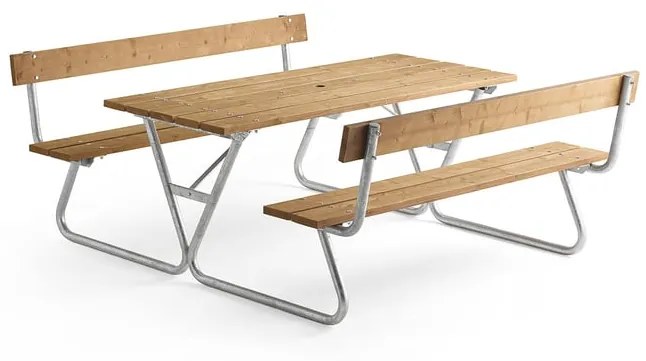 Extra dlhý záhradný stôl s lavicou PICNIC PINE, s opierkou chrbta, 1800 mm, hnedá