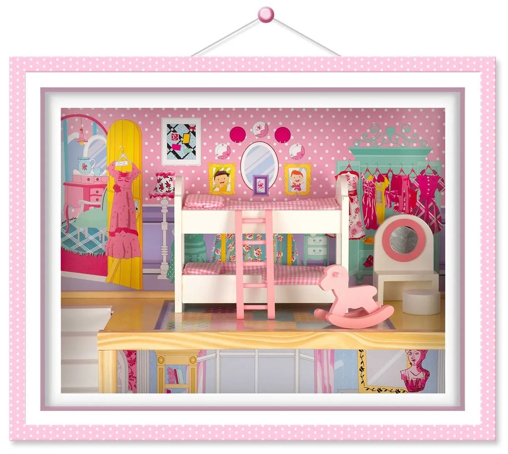 Ricokids Drevený domček pre bábiky veľký 3-poschodový s výťahom a LED osvetlením