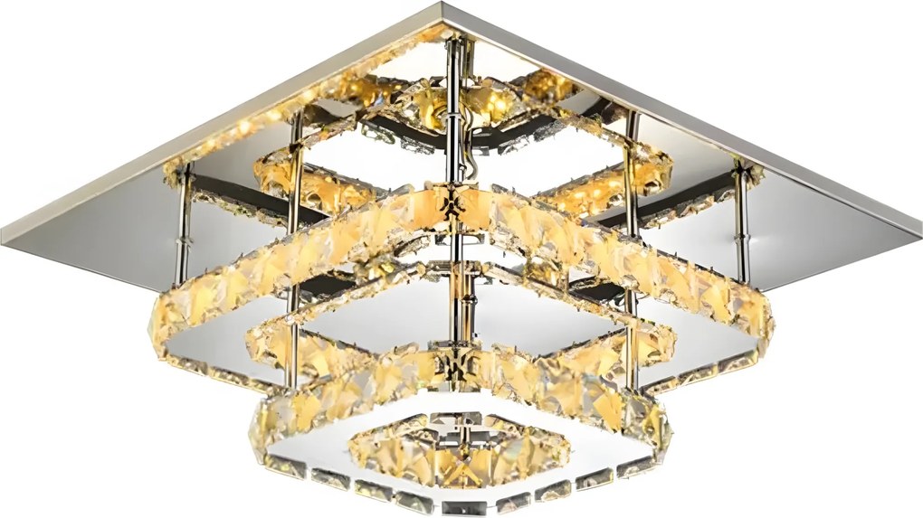 Toolight - LED krištáľová stropná lampa 8W štvorcová 30x30cm APP409-C, teplé svetlo 3000K, OSW-65007