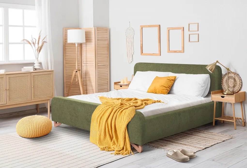 Posteľ Flamingo 180x200 cm, olivovo zelená štruktúrovaná tkanina