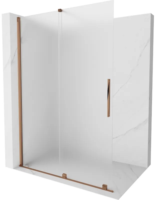 Mexen Velar, sprchová zástena s posuvnými dverami Walk-in 140 x 200 cm, 8mm sklo námraza, ružové zlato, 871-140-000-33-60