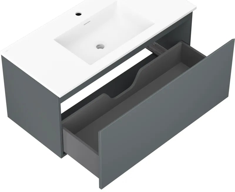 Mexen Orio, kúpeľňová skrinka 100 cm s umývadlom Otis, 1 zásuvka, grafitová matná/biela matná, 91A10-10047-1-BF66-W18M01