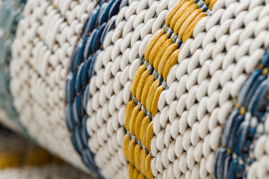 Koberec SISAL COOPER Pruhy, Etno 22237 ecru / tmavomodrý