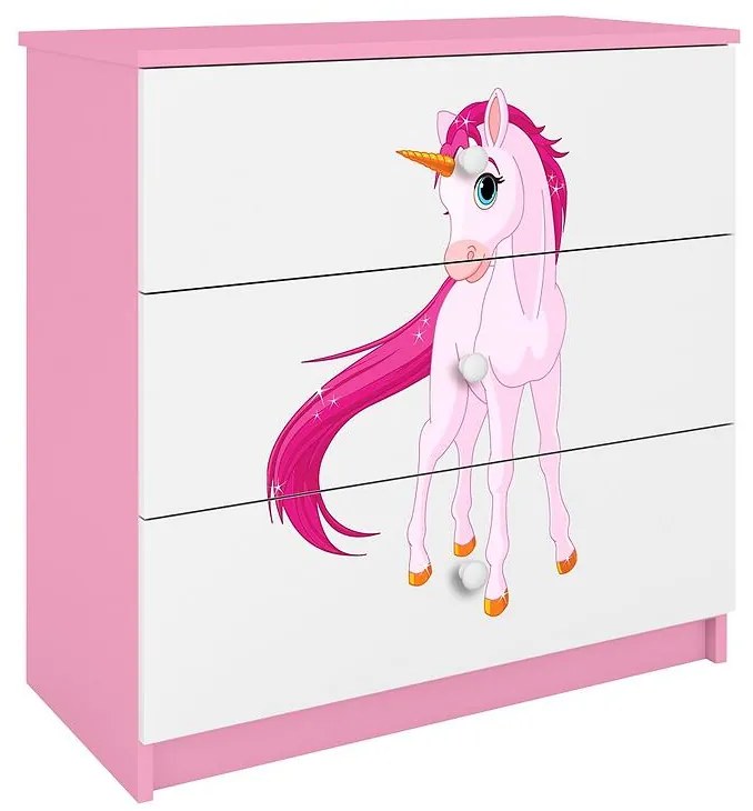Detská komoda Babydreams ružová – Jednorožec