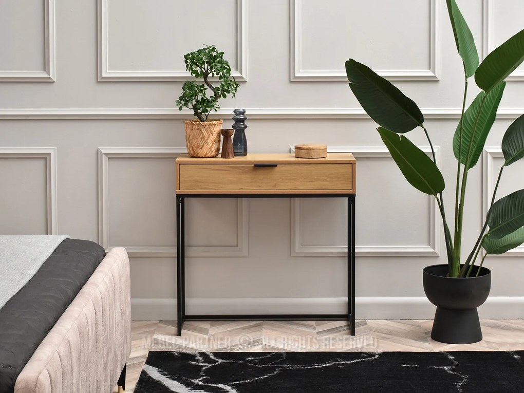 Konzolový stolík Norma M (dub + čierna). Akcia -25%. Vlastná spoľahlivá doprava až k Vám domov. 1110817